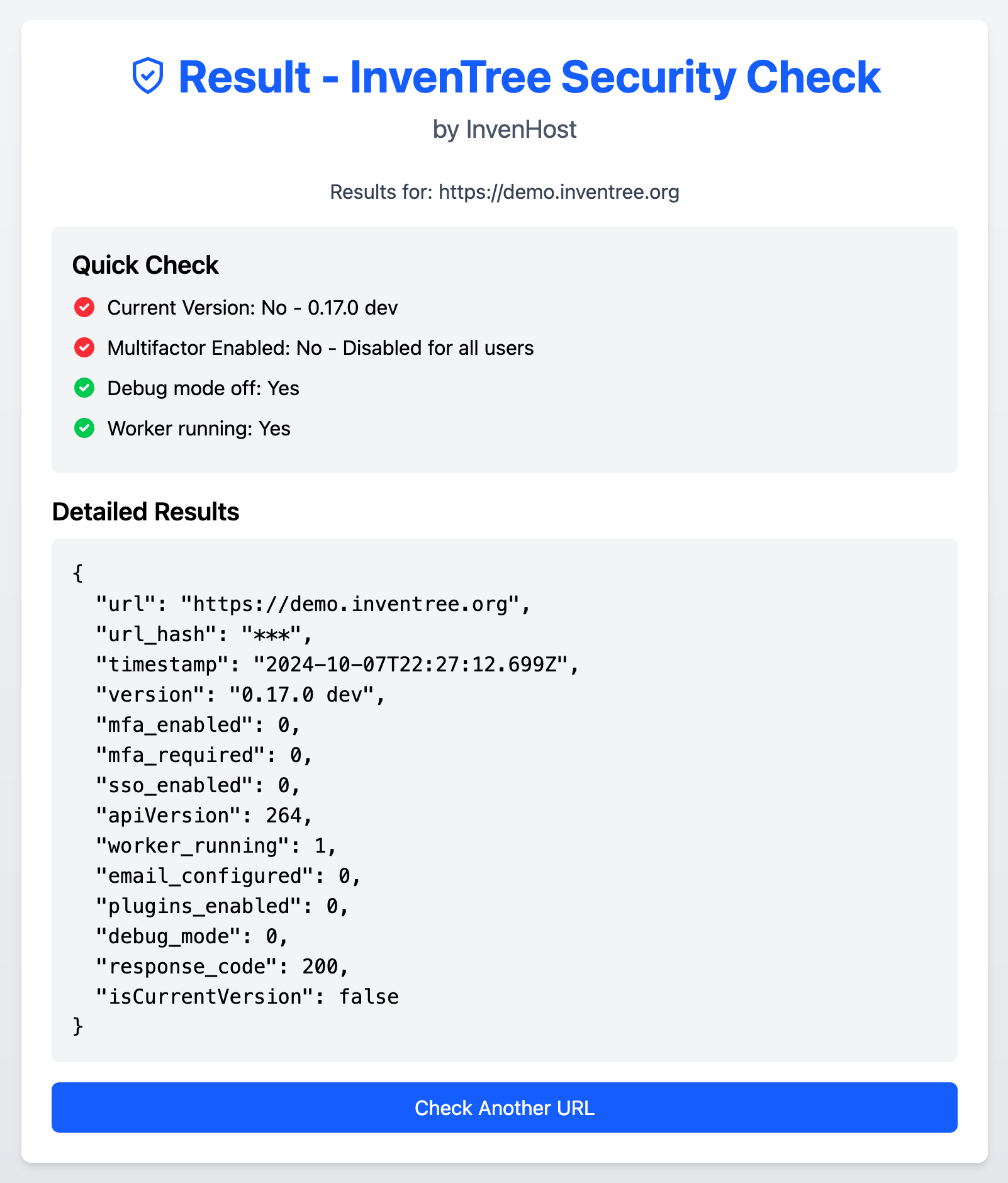 Sample security check screenshot